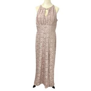 Elegant sequin lace gown Oleg Cassini blush pink formal dress size 14